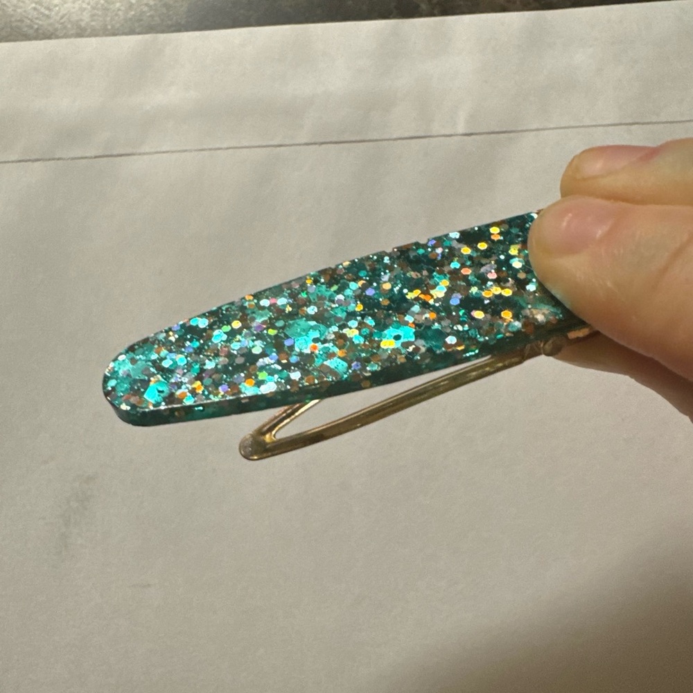 Blue sparkly glitter golden hair clip